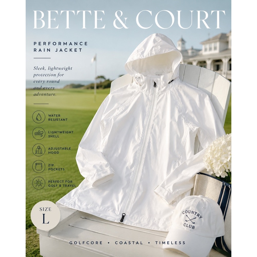 Bette & Court White Hooded Rain Jacket Golfcore Coastal Activewear L